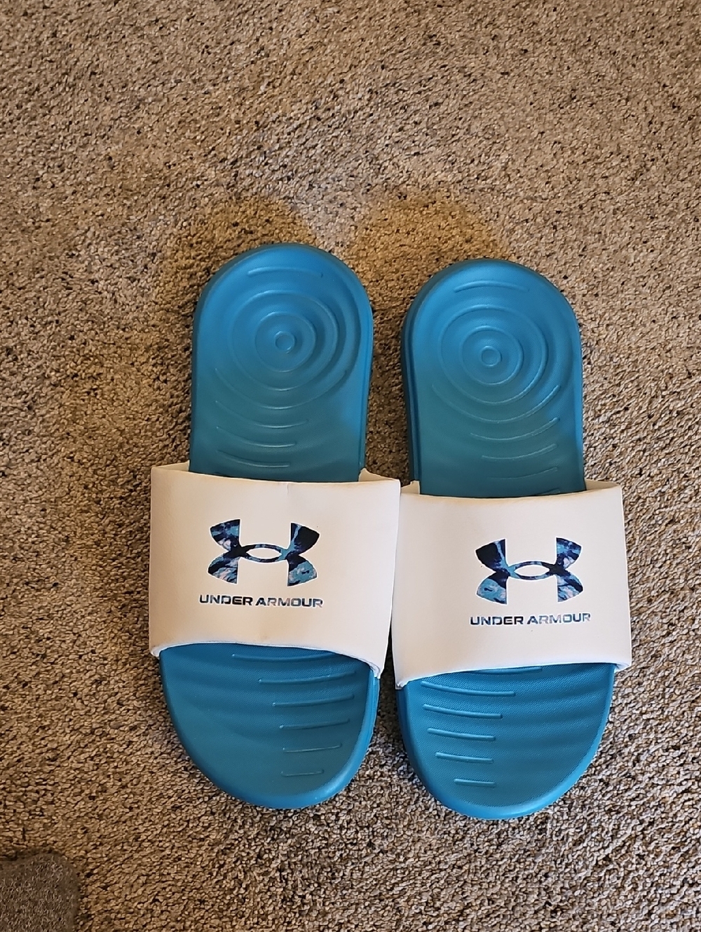Under Armour Woman's Teal Footbed with White Strap Slide Sandals